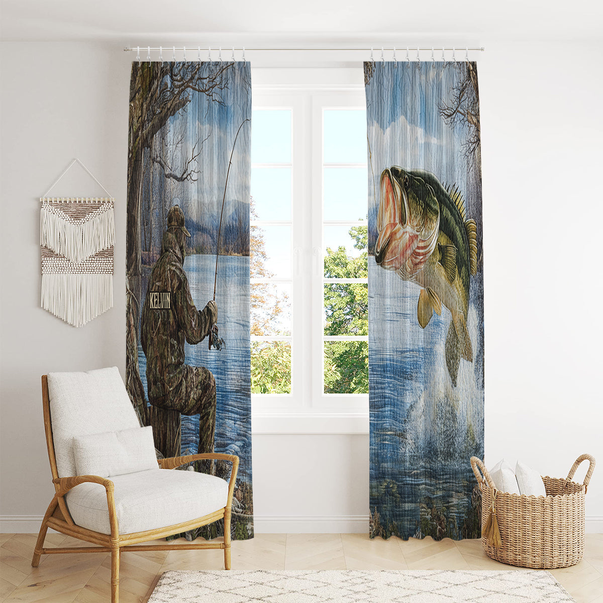 Angelbegeisterte – Personalisiertes Verdunkelungsvorhang-Set zum Thema Angeln