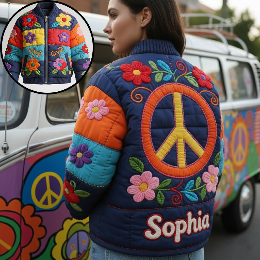 Frieden, Liebe und Licht – personalisierte Hippie-Bomberjacke
