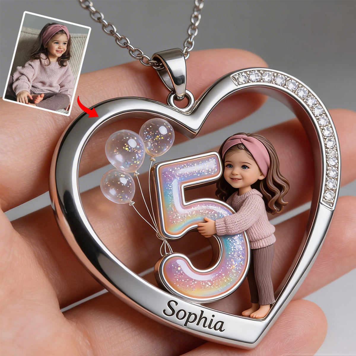 Custom Any Photo - Personalized Kid Shaped Metal Pendant Necklace