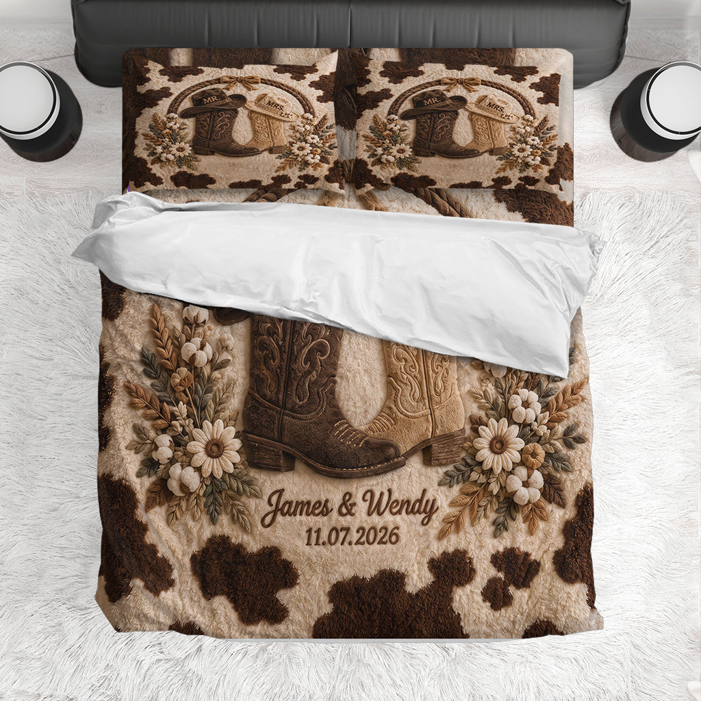 Couple Cowboy Boots And Hat - Personalized Western Outfit Bedding Set