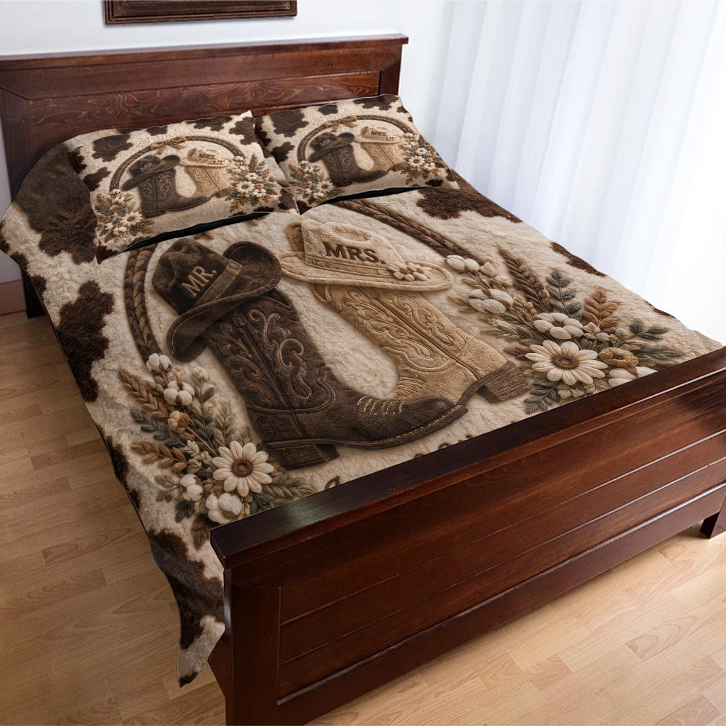 Couple Cowboy Boots And Hat - Personalized Western Outfit Bedding Set