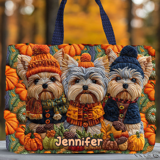 Herbsthund – Personalisierte gesteppte Tragetasche mit Yorkshire-Terrier-Motiv