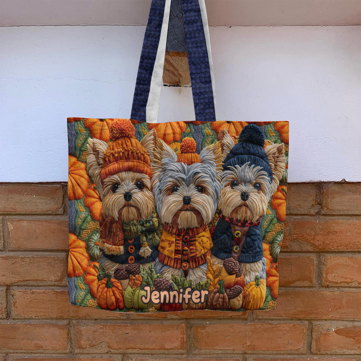 Herbsthund – Personalisierte gesteppte Tragetasche mit Yorkshire-Terrier-Motiv