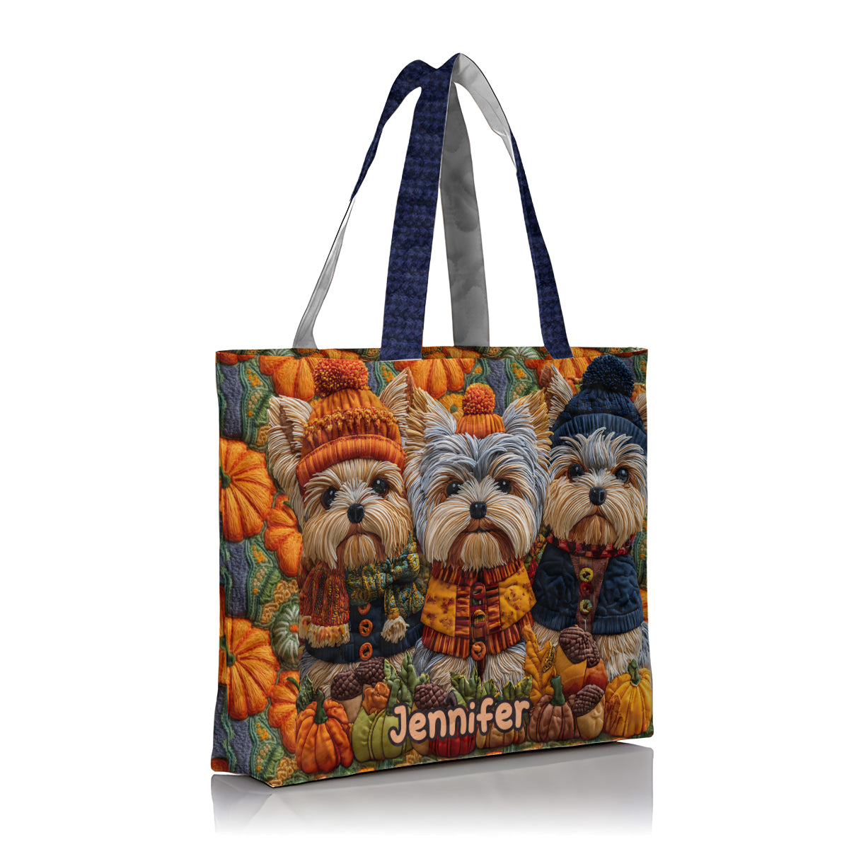 Herbsthund – Personalisierte gesteppte Tragetasche mit Yorkshire-Terrier-Motiv
