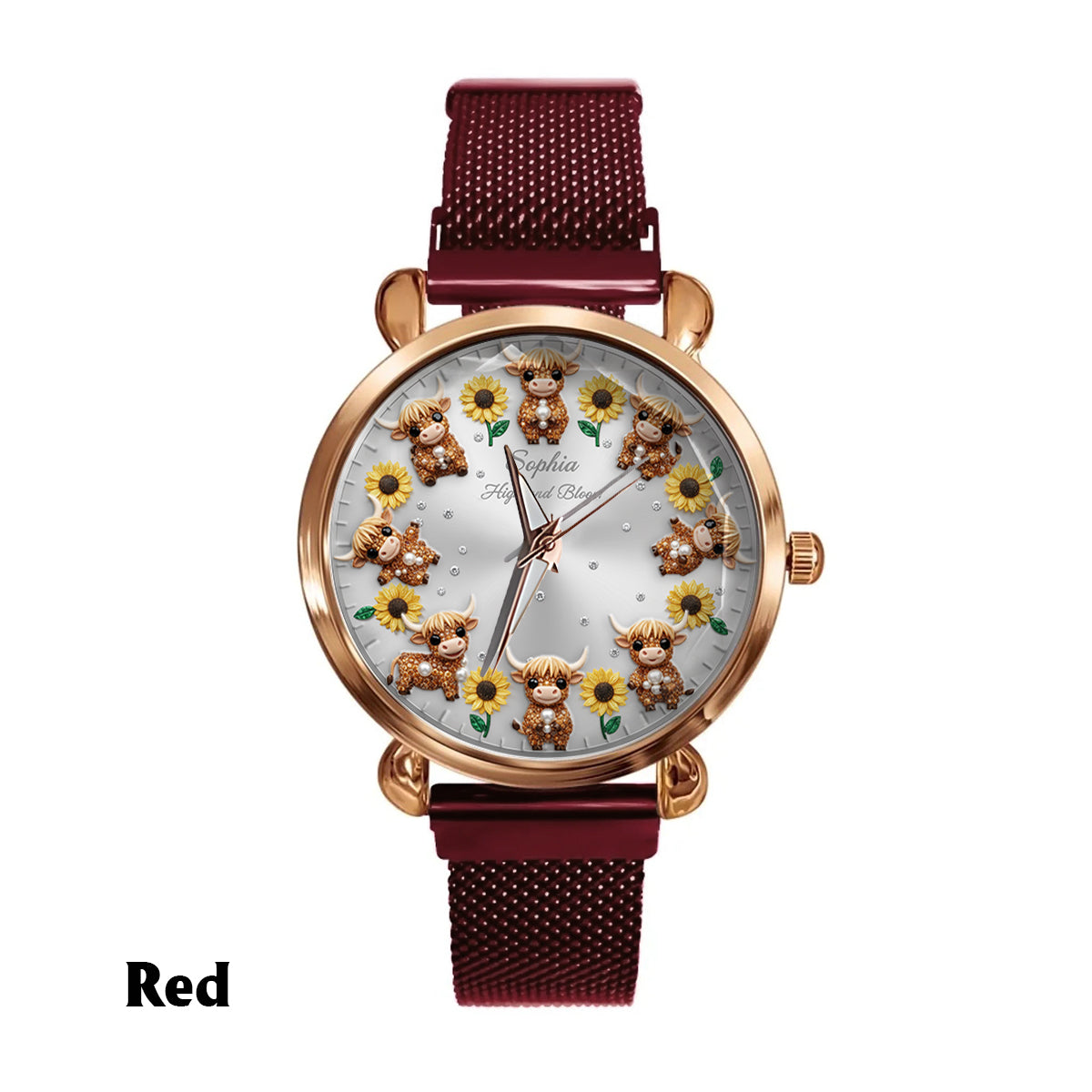 Sunflower & Cow - Personalized Highland Cow Women Hand Watch
