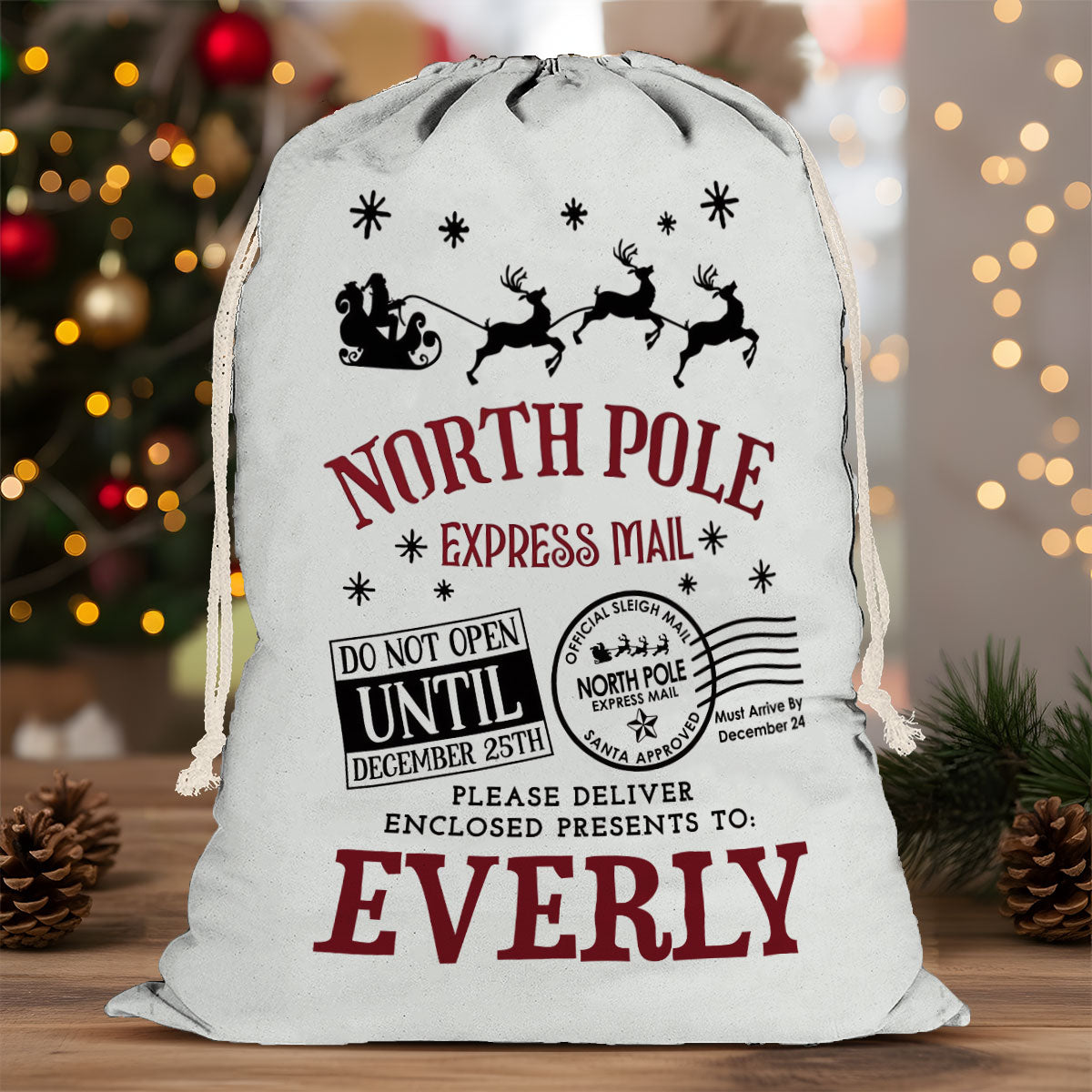 North Pole Santa Sack - Personalized Family Drawstring Tote Bag
