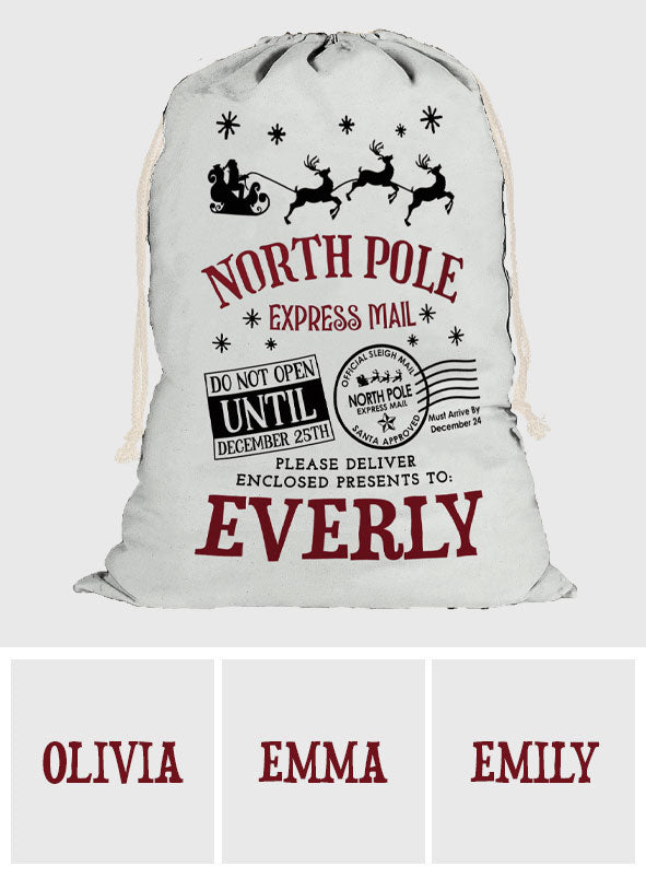 North Pole Santa Sack - Personalized Family Drawstring Tote Bag