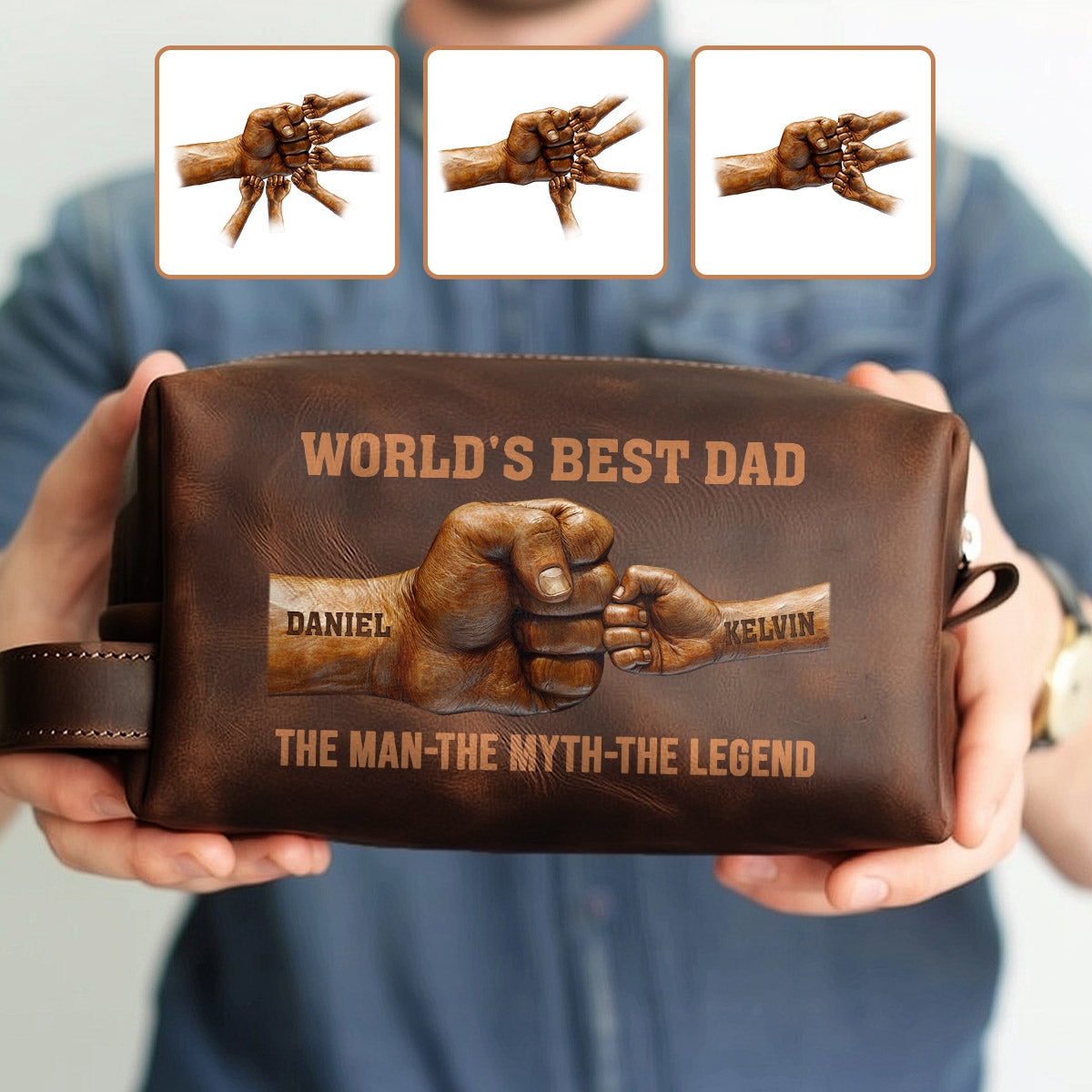 Der beste Papa der Welt – Personalisierte Leder-Kulturtasche für Väter