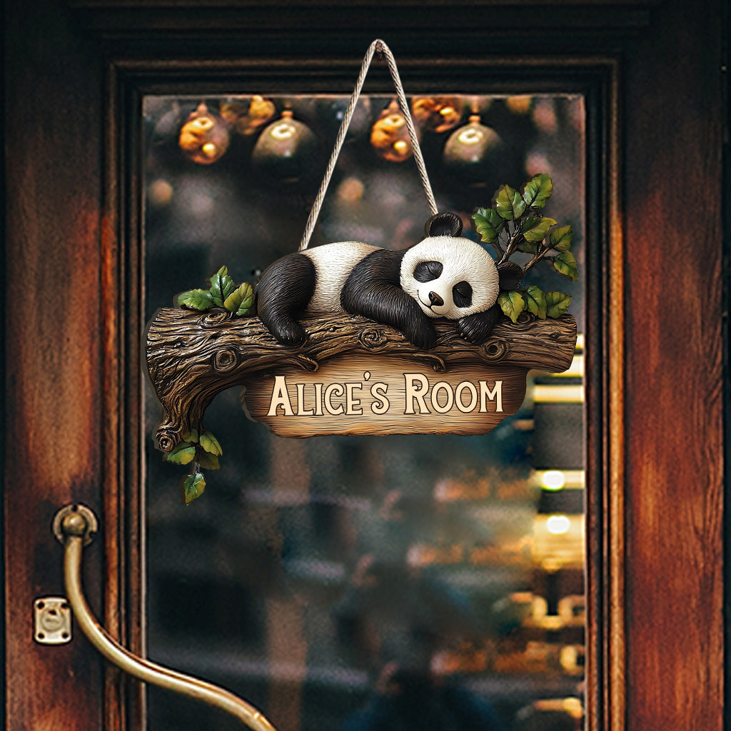 Niedliches Panda-Schlafzimmerschild – Personalisiertes Holzschild für Panda-Liebhaber in individueller Form