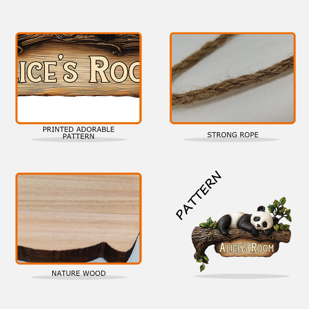 Niedliches Panda-Schlafzimmerschild – Personalisiertes Holzschild für Panda-Liebhaber in individueller Form