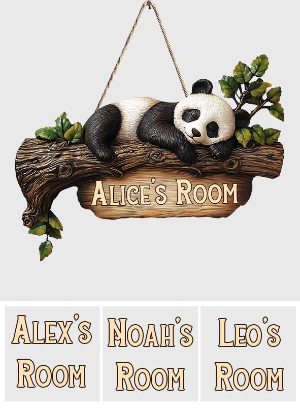 Niedliches Panda-Schlafzimmerschild – Personalisiertes Holzschild für Panda-Liebhaber in individueller Form