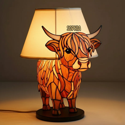 Table Lamp Cute Highland Cow - Personalized Highland Cow Acrylic LED Night Light