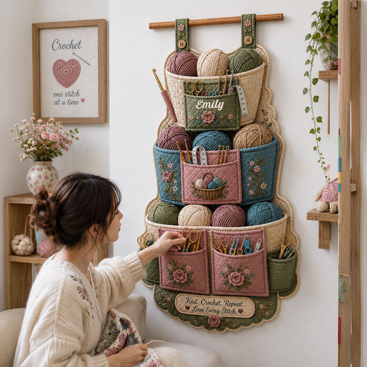 Love Crochet/Knitting - Personalized Crocheting Hanging Organizer