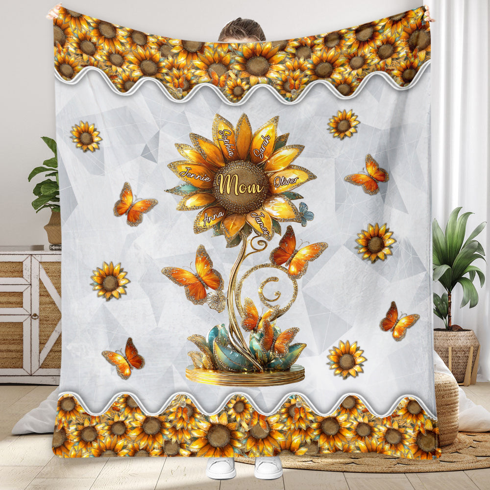 Wunderschönes Sonnenblumen-Geschenk für Mama und Oma – personalisierte Mutterdecke