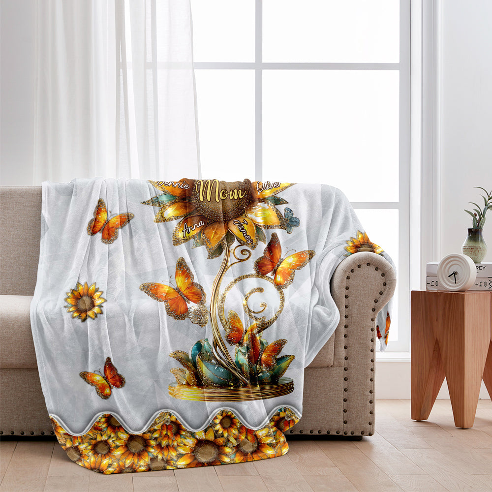 Wunderschönes Sonnenblumen-Geschenk für Mama und Oma – personalisierte Mutterdecke