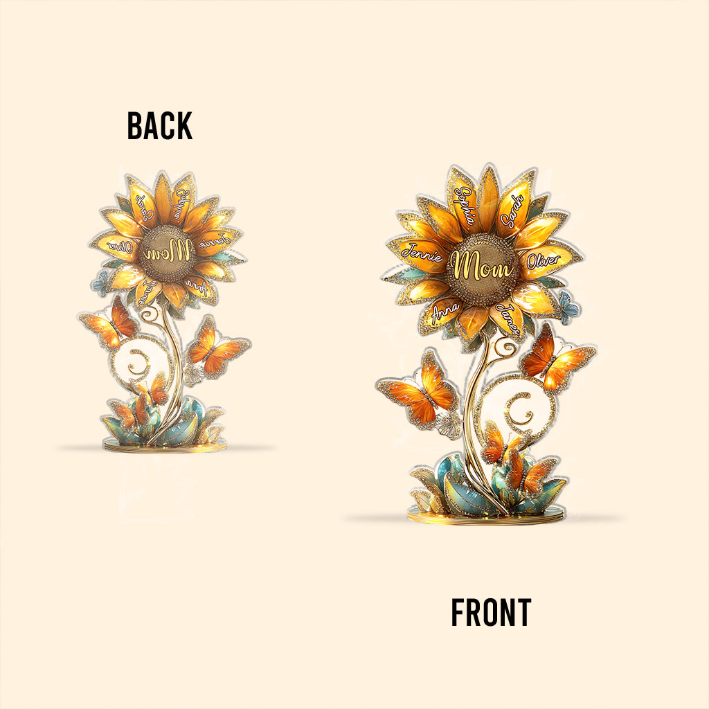Wunderschönes Sonnenblumen-Geschenk für Mama und Oma – personalisierte Acrylplakette in individueller Form für die Mutter