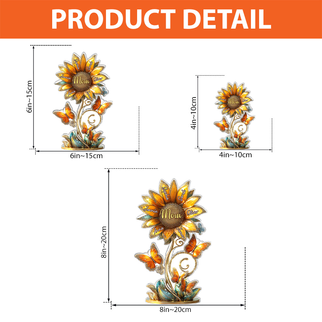 Wunderschönes Sonnenblumen-Geschenk für Mama und Oma – personalisierte Acrylplakette in individueller Form für die Mutter