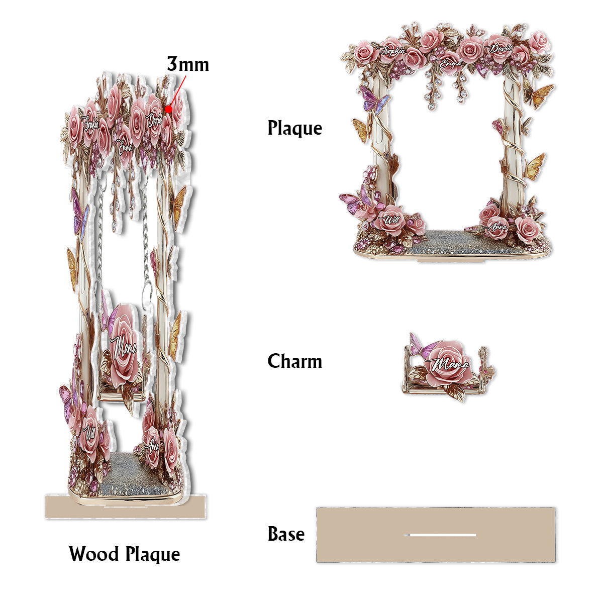 Gartenschaukel für Mama und Oma – Personalisierte Mutterplakette mit Anhänger