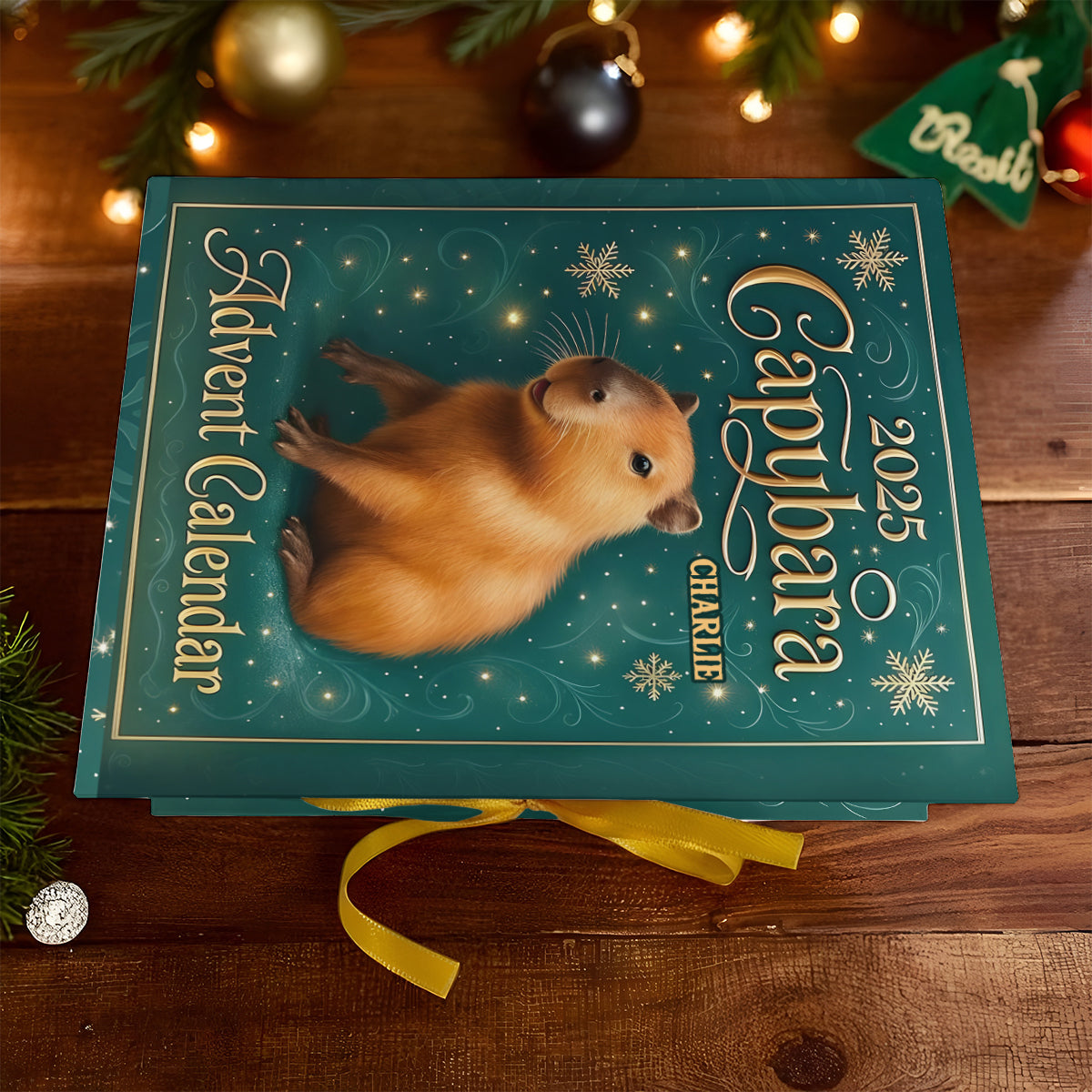 Cute Capybara 2025 Christmas - Personalized Rodent Animals (capybara, beaver, hamster, guinea pig) Folded Advent Calendar With Ornaments