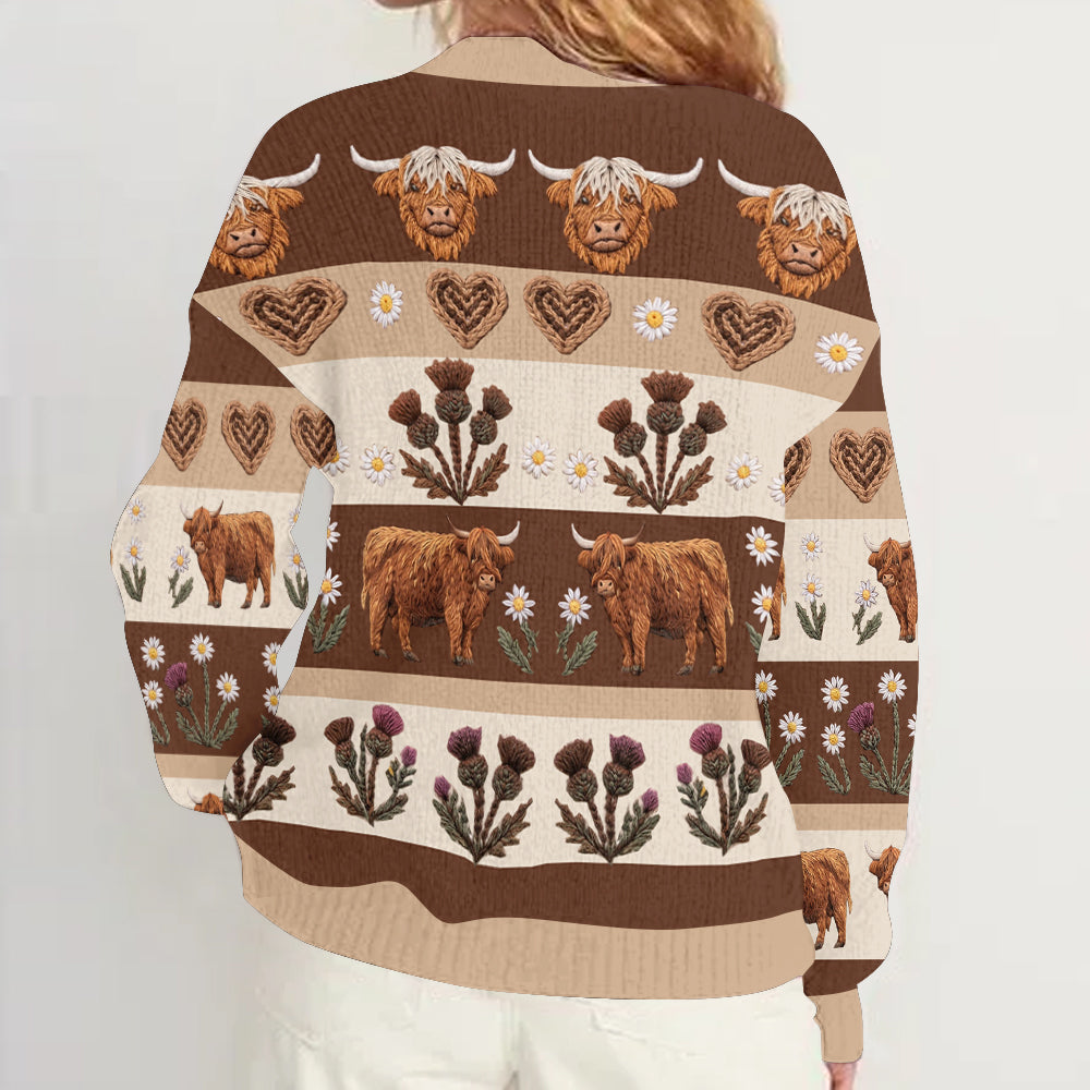 Farm Life - Personalisierter Highland Cow Cardigan Pullover