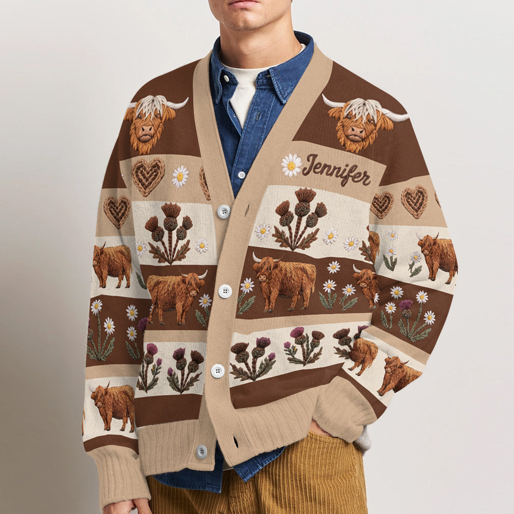 Farm Life - Personalisierter Highland Cow Cardigan Pullover