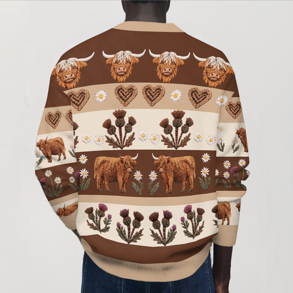 Farm Life - Personalisierter Highland Cow Cardigan Pullover