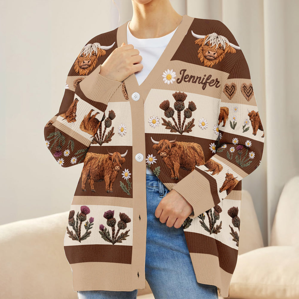 Farm Life - Personalisierter Highland Cow Cardigan Pullover