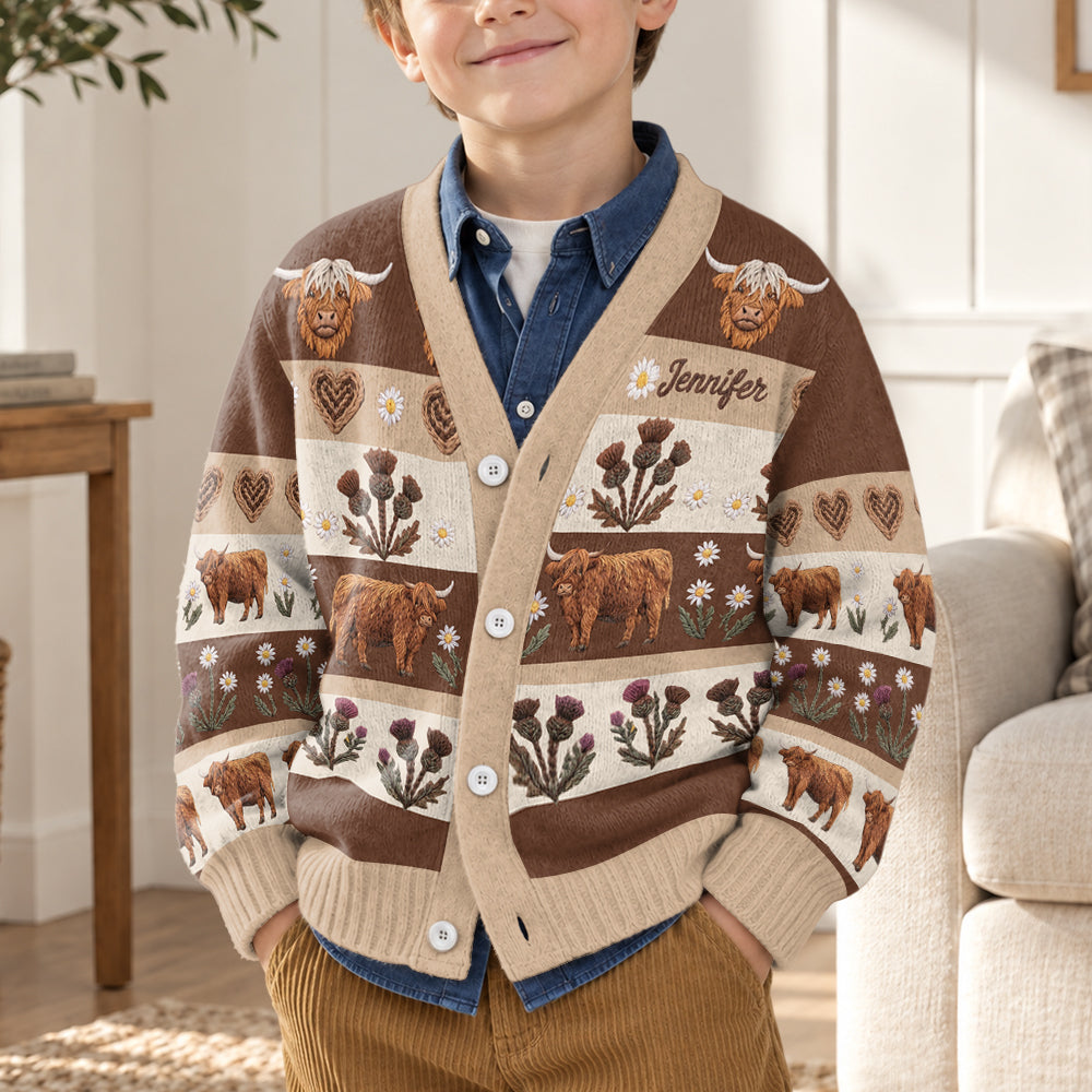 Farm Life - Personalisierter Highland Cow Cardigan Pullover