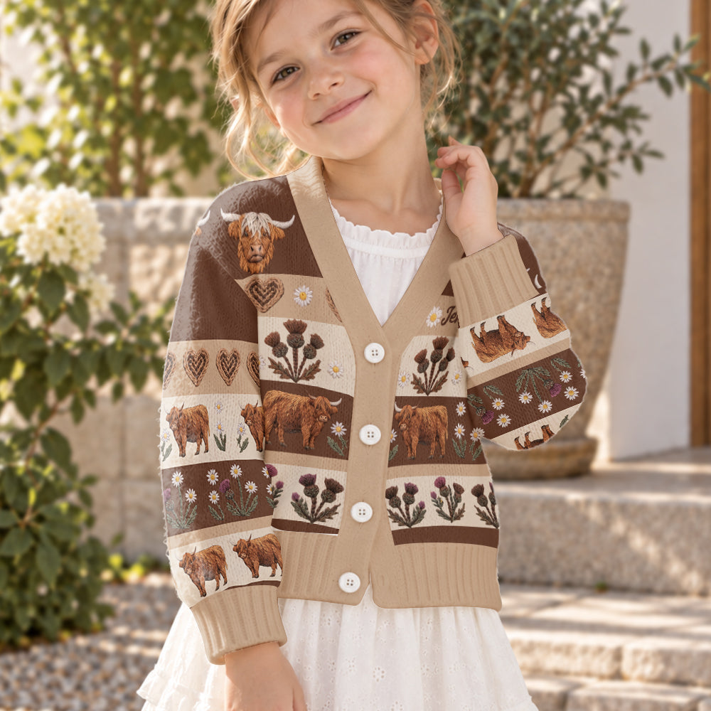 Farm Life - Personalisierter Highland Cow Cardigan Pullover