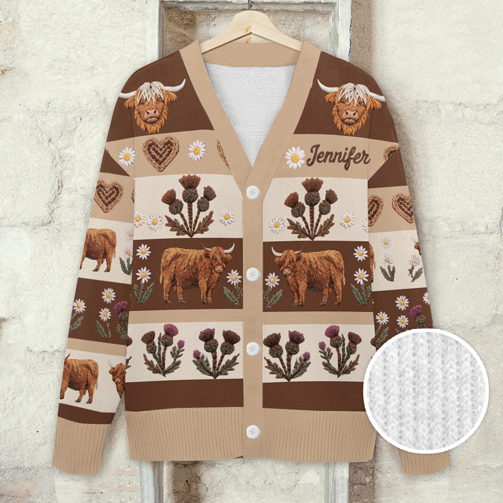 Farm Life - Personalisierter Highland Cow Cardigan Pullover
