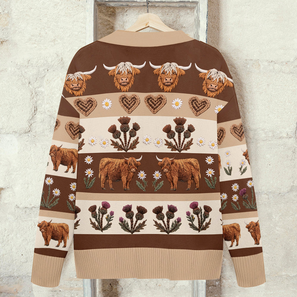 Farm Life - Personalisierter Highland Cow Cardigan Pullover