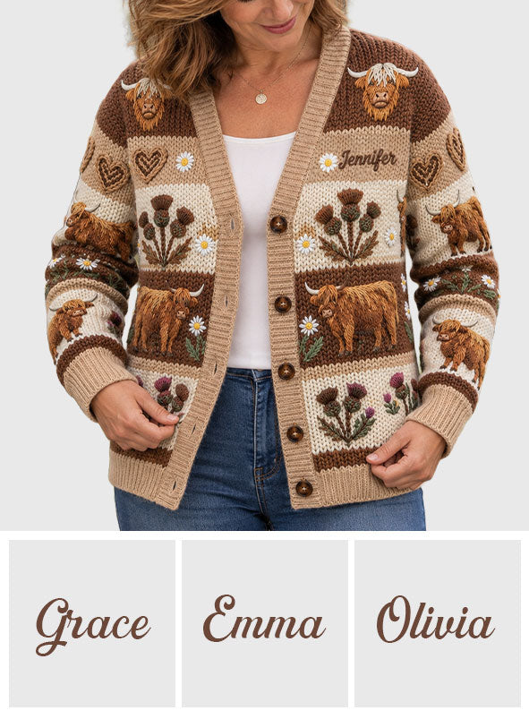 Farm Life - Personalisierter Highland Cow Cardigan Pullover