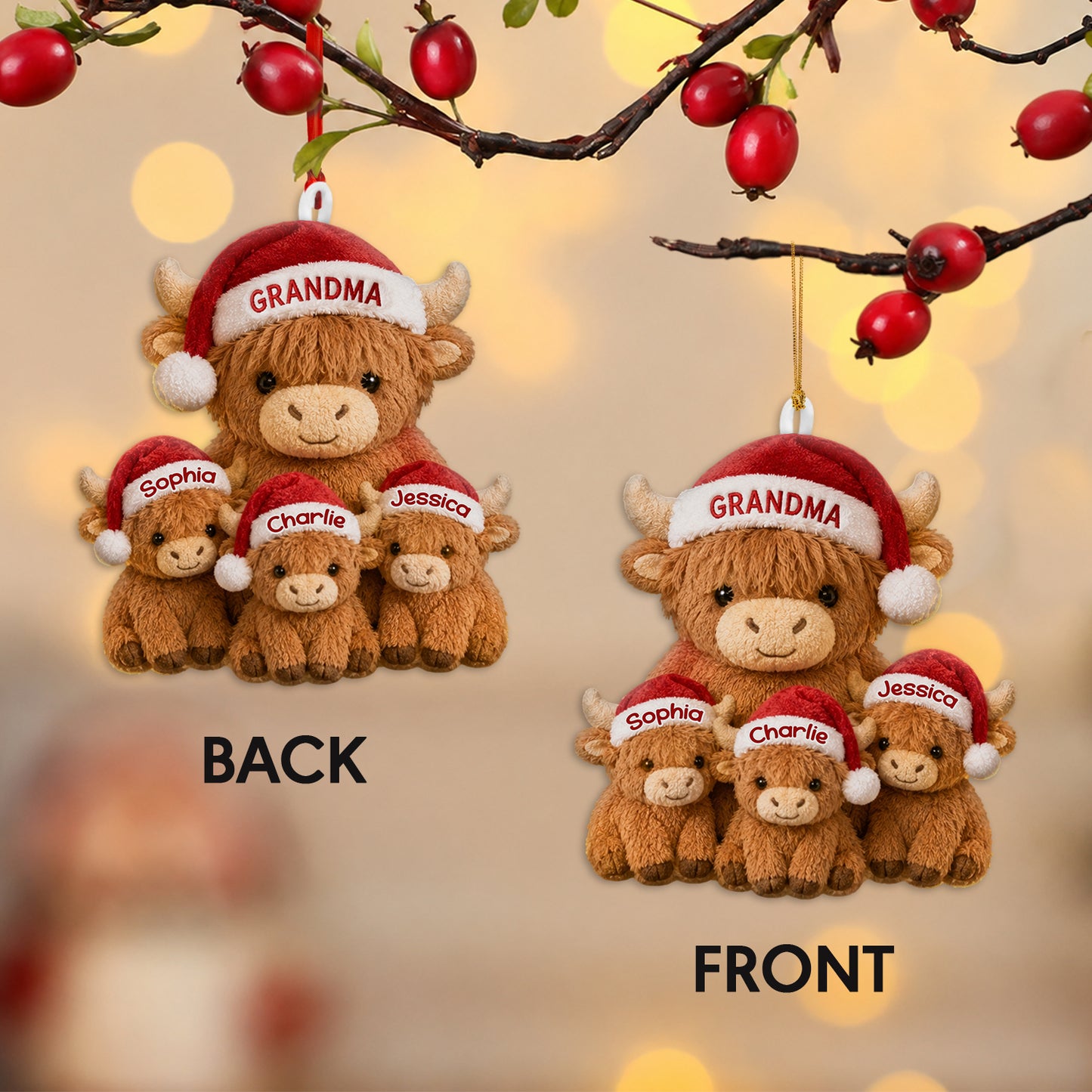 Best Grandma Ever Christmas Gift For Mom/Grandma - Personalized Highland Cow Plush Ornament
