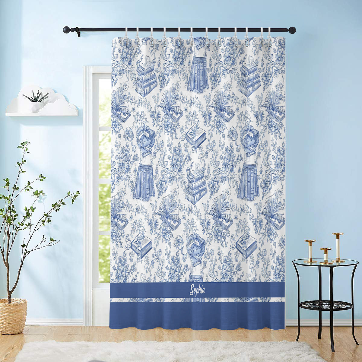 Toile De Jouy Chinoiserie Book - Personalized Book Blackout Window Curtain/ Drapes Set