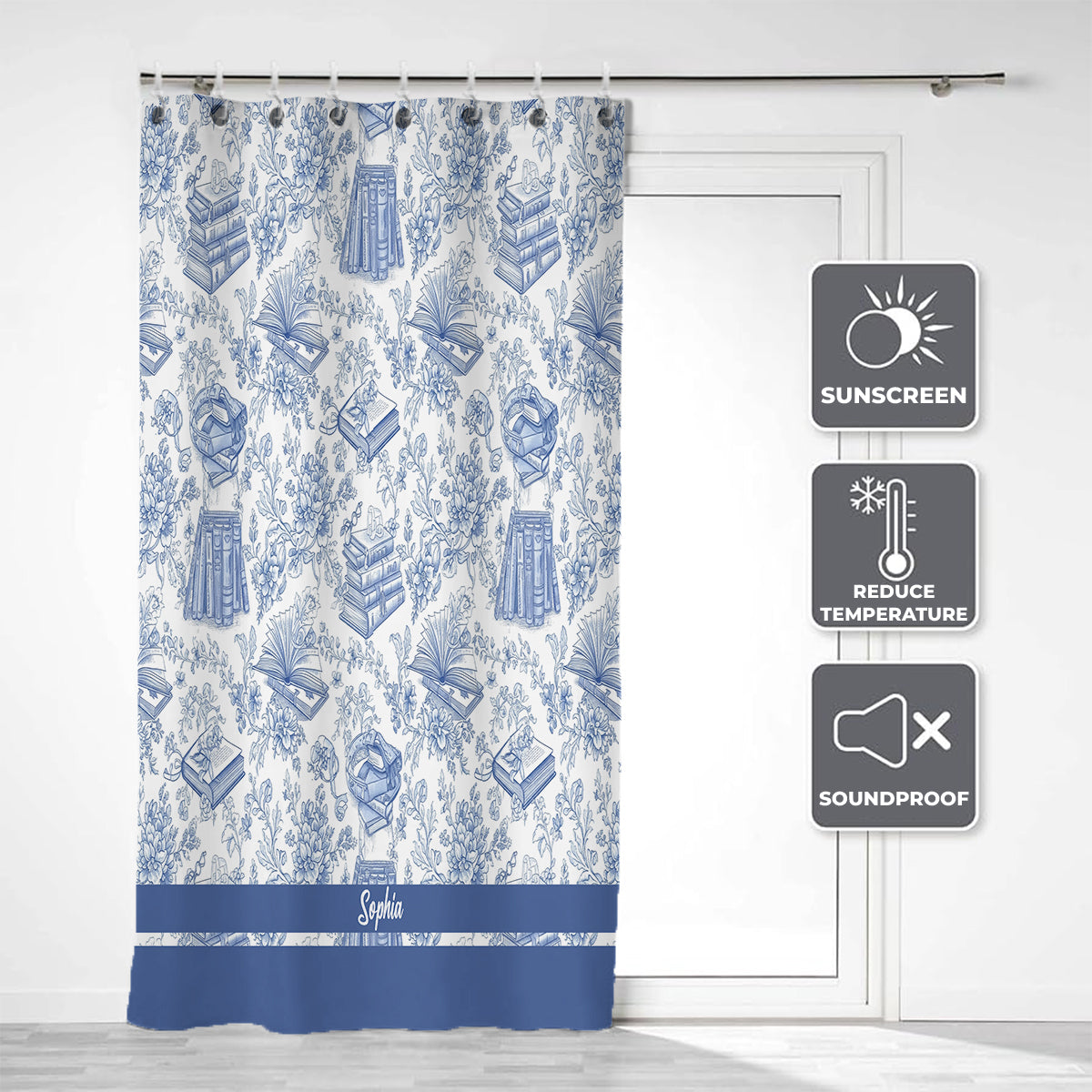 Toile De Jouy Chinoiserie Book - Personalized Book Blackout Window Curtain/ Drapes Set