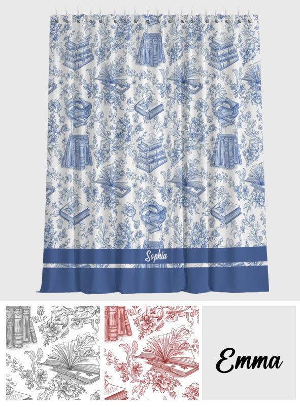 Toile De Jouy Chinoiserie Book - Personalized Book Blackout Window Curtain/ Drapes Set