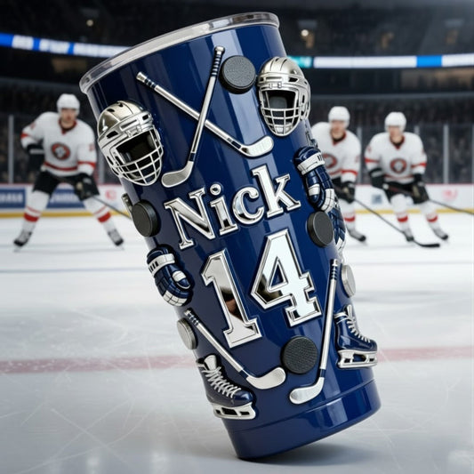 Eishockey macht mich glücklich – personalisierter Hockey-Trinkbecher