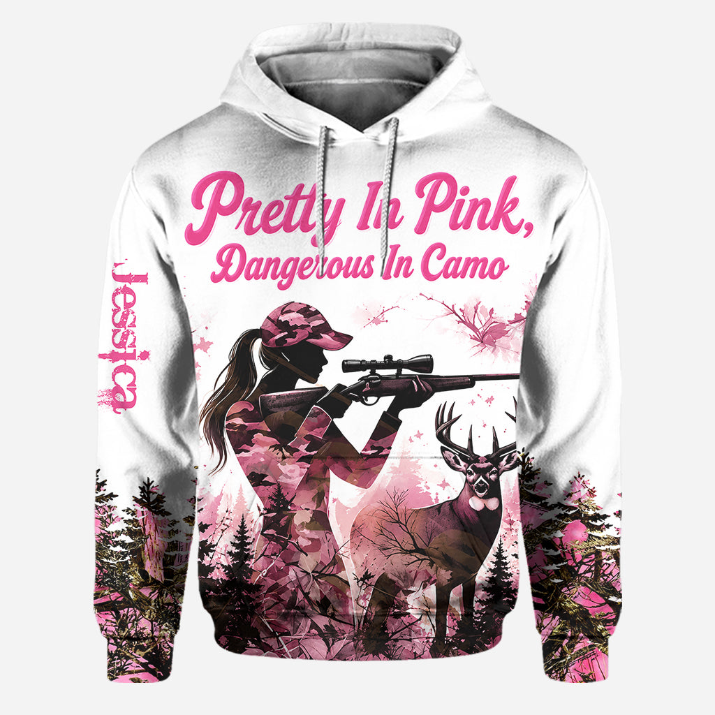 Pretty In Pink Dangerous In Camo - Personalized Hunting Hoodie and Leggings