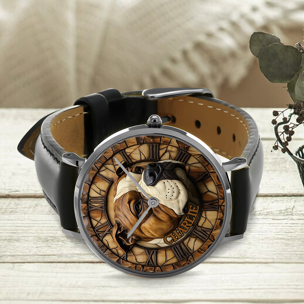 Mutiger American Staffordshire Terrier - Personalisierte Hunde-Handuhr
