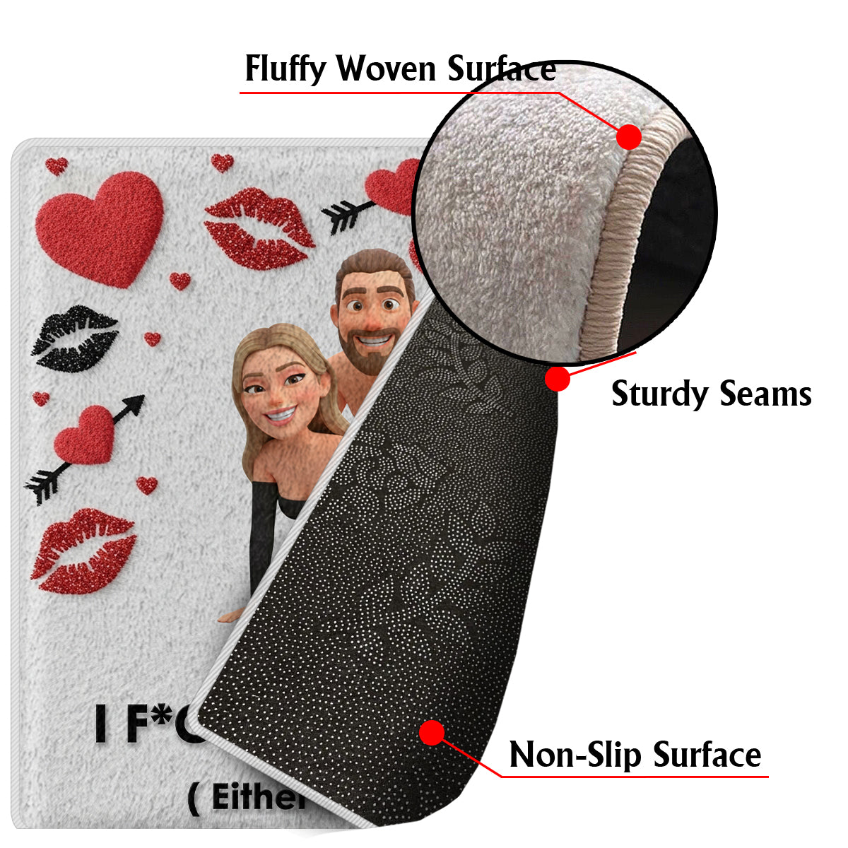 „Wenn ich dich so oder so liebe“ funktioniert – personalisierter, rutschfester, getufteter Teppich für Paare