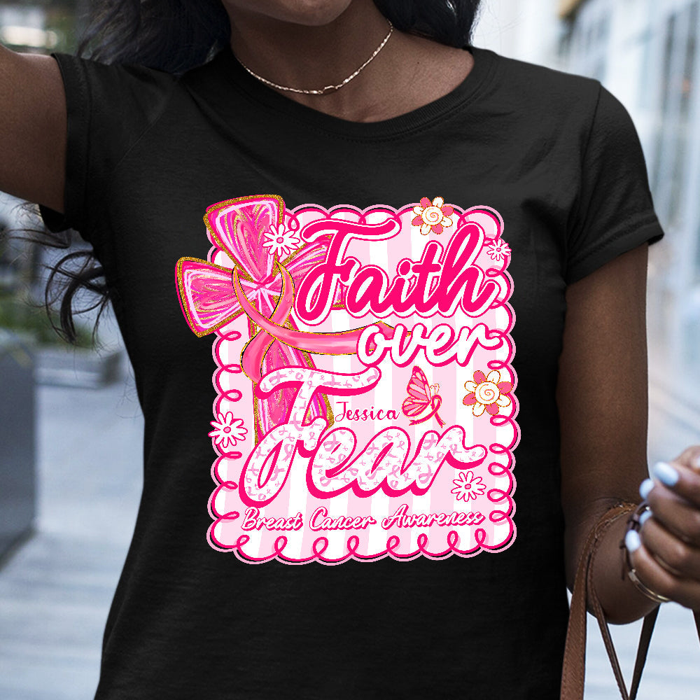 Preppy Breast Cancer Faith Over Fear - Personalized Breast Cancer Awareness T-shirt And Hoodie