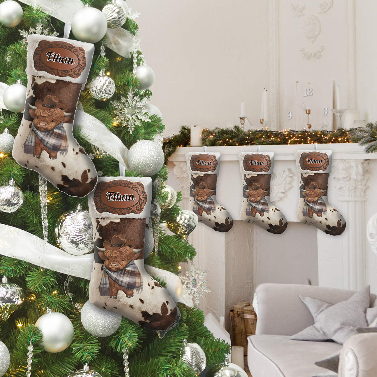 Fröhliche Weihnachten – Personalisierter Weihnachtsstrumpf in Cowboy-/Cowgirl-Form