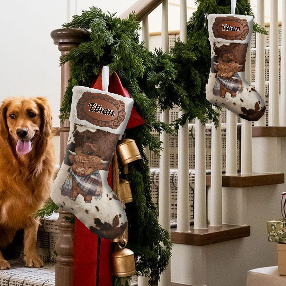 Fröhliche Weihnachten – Personalisierter Weihnachtsstrumpf in Cowboy-/Cowgirl-Form