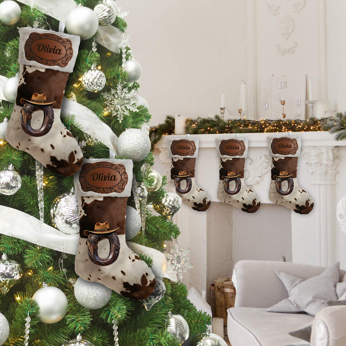 Hallo Weihnachten! – Personalisierter Weihnachtsstrumpf in Cowboy-/Cowgirl-Form mit Anfangsbuchstaben des Namens