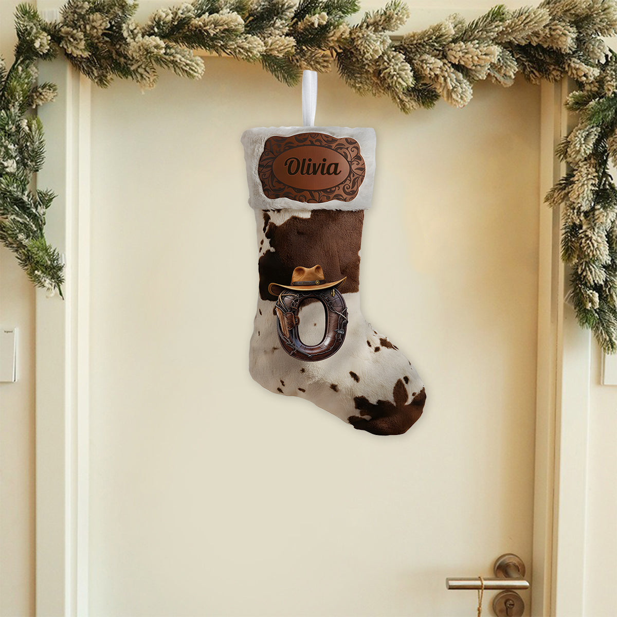 Hallo Weihnachten! – Personalisierter Weihnachtsstrumpf in Cowboy-/Cowgirl-Form mit Anfangsbuchstaben des Namens
