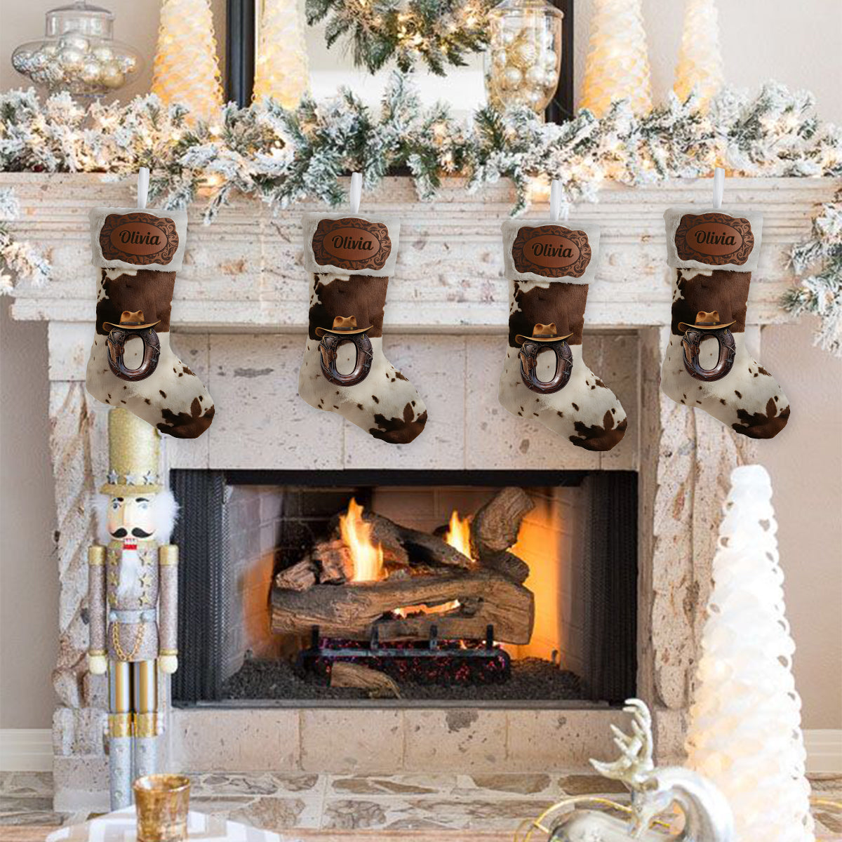 Hallo Weihnachten! – Personalisierter Weihnachtsstrumpf in Cowboy-/Cowgirl-Form mit Anfangsbuchstaben des Namens