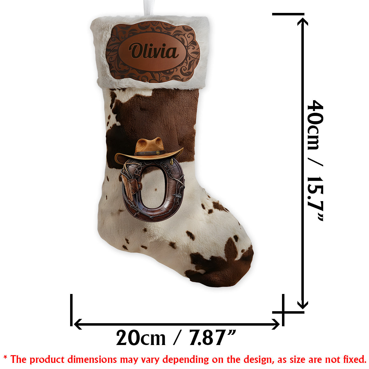Hallo Weihnachten! – Personalisierter Weihnachtsstrumpf in Cowboy-/Cowgirl-Form mit Anfangsbuchstaben des Namens
