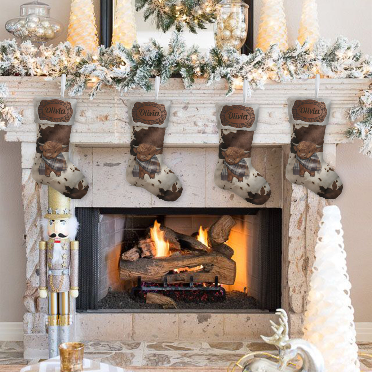 Merry Christmas - Personalized Highland Cow Shaped Christmas Stocking