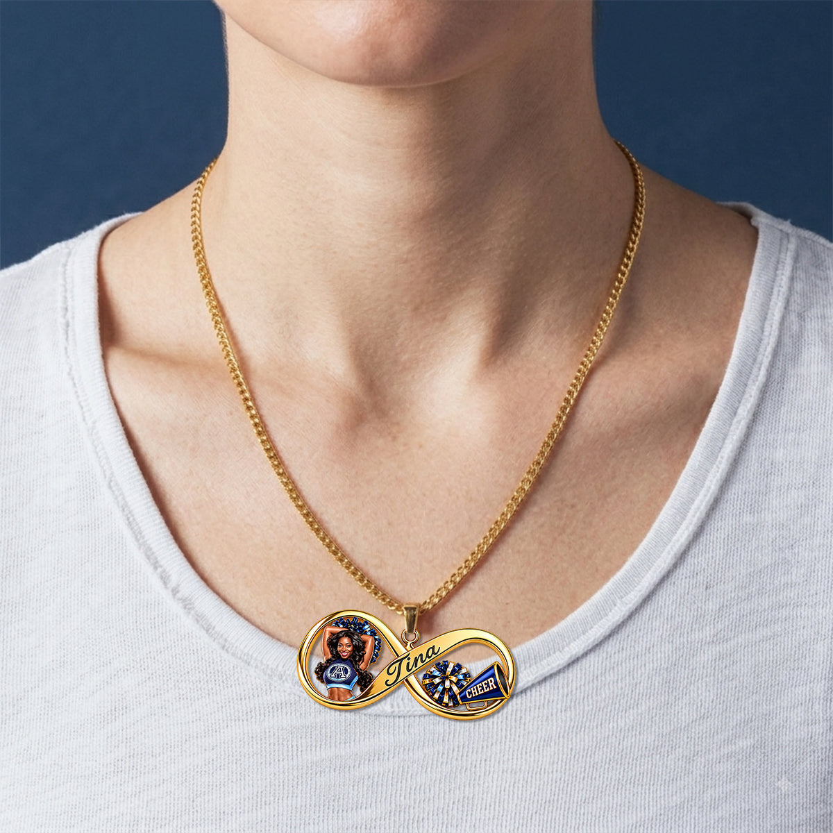 Love Being A Cheerleader - Personalized Cheerleading Shaped Metal Pendant Necklace