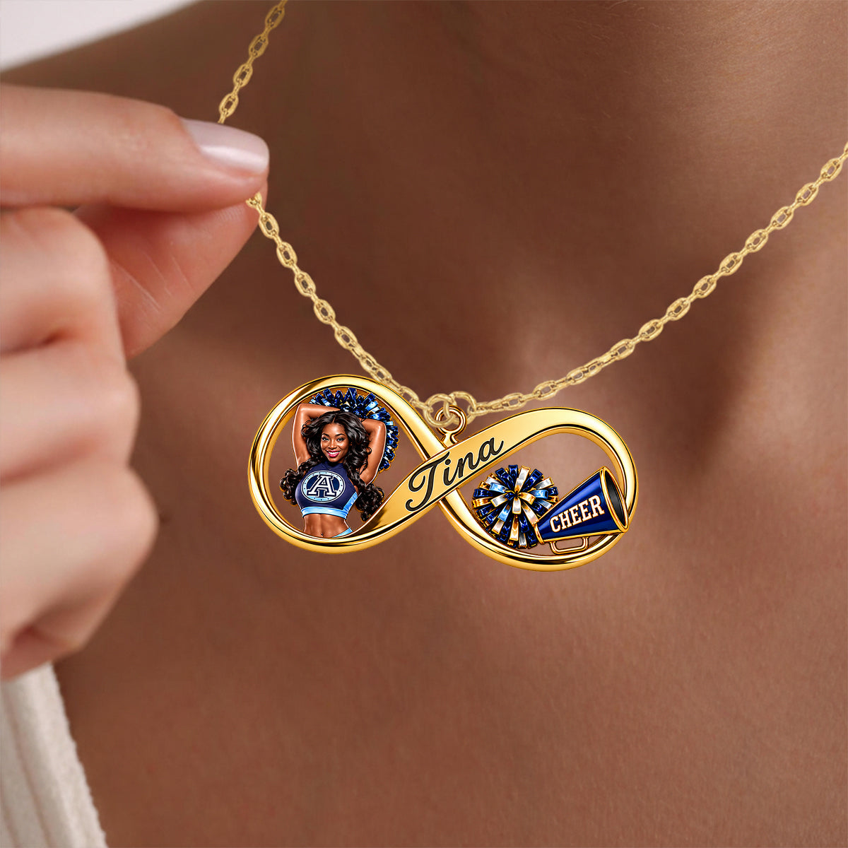 Love Being A Cheerleader - Personalized Cheerleading Shaped Metal Pendant Necklace